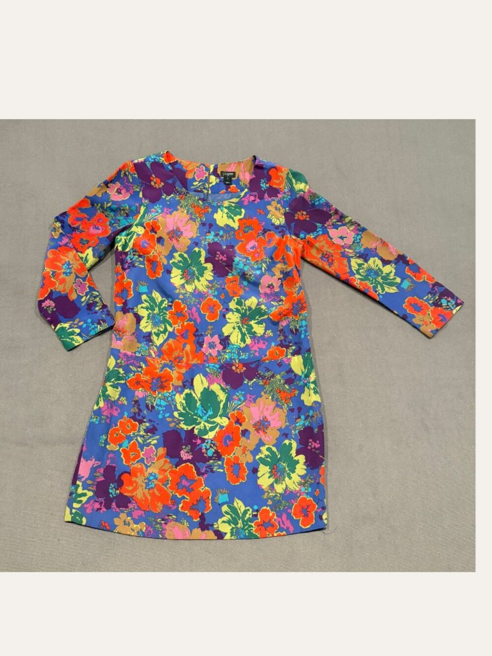 J.Crew Size 0 Blue Multicolor Floral Long Sleeve Shift Mini Dress Pockets